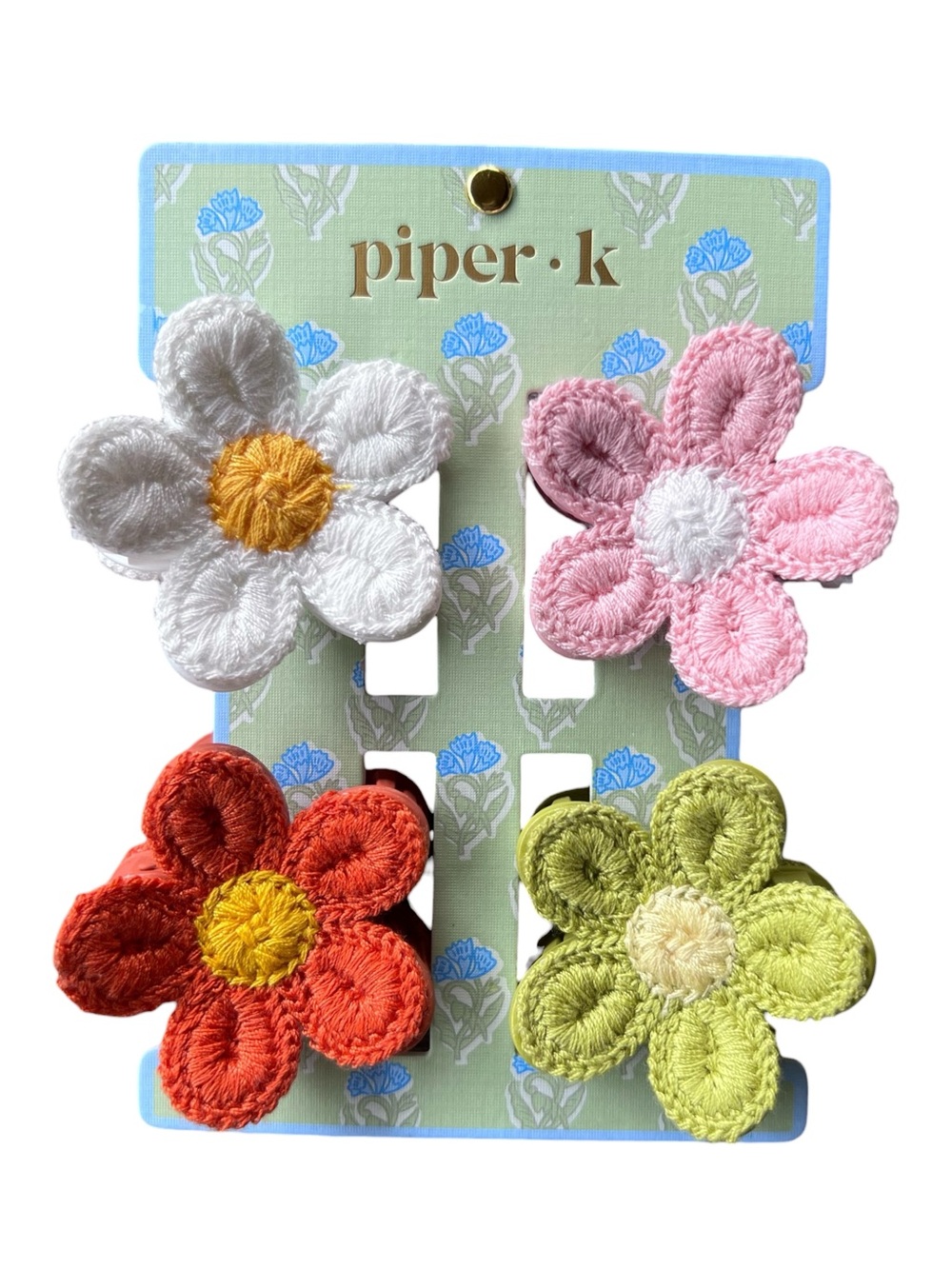 Piper K TikTok Viral Flower Power Crochet Hair Clips White Pink Green Orange